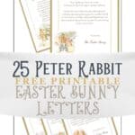 25 Peter Rabbit free printable Easter Bunny Letters with pastel watercolor illustrations by Beatrix Potter.