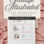 Vintage illustrated Heidi Valentine's Day bookmarks on a pink blanket.