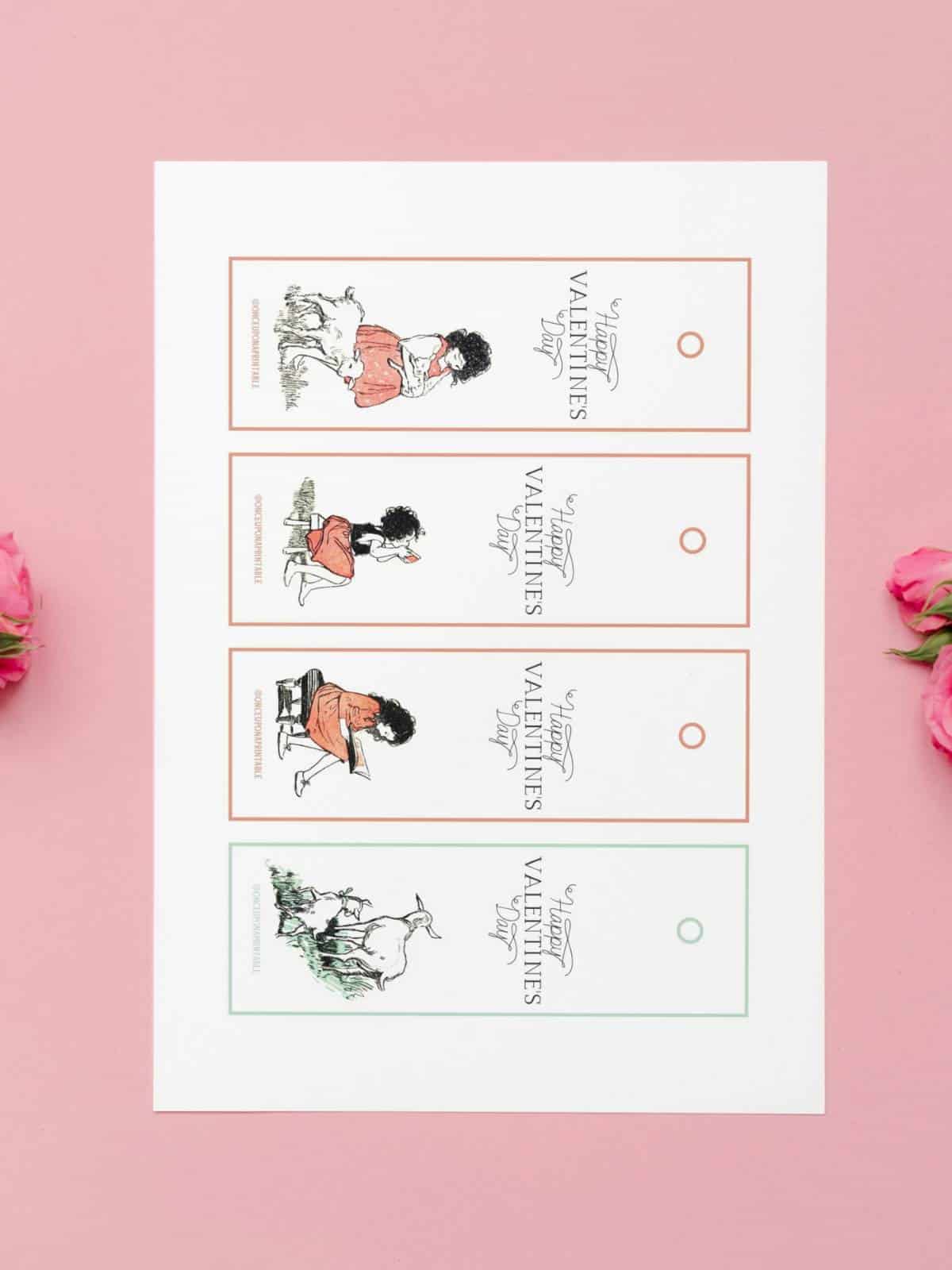 Bright and colorful Heidi themed Valentine's Day bookmarks.
