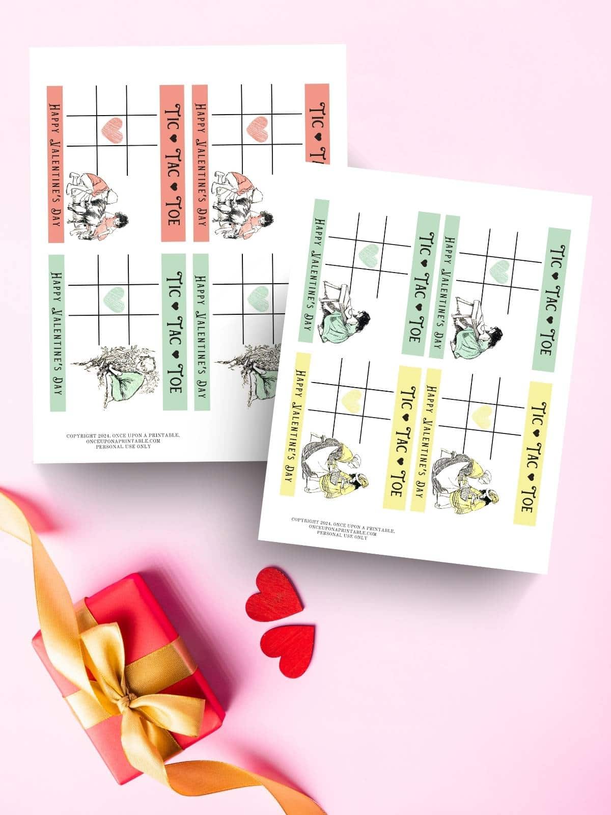 Jessie Willcox smith illustrated Heidi Valentine's day tic tac toe cards.