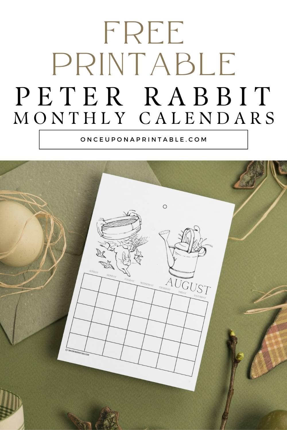 Free printable Peter Rabbit monthly calendars for kids. 