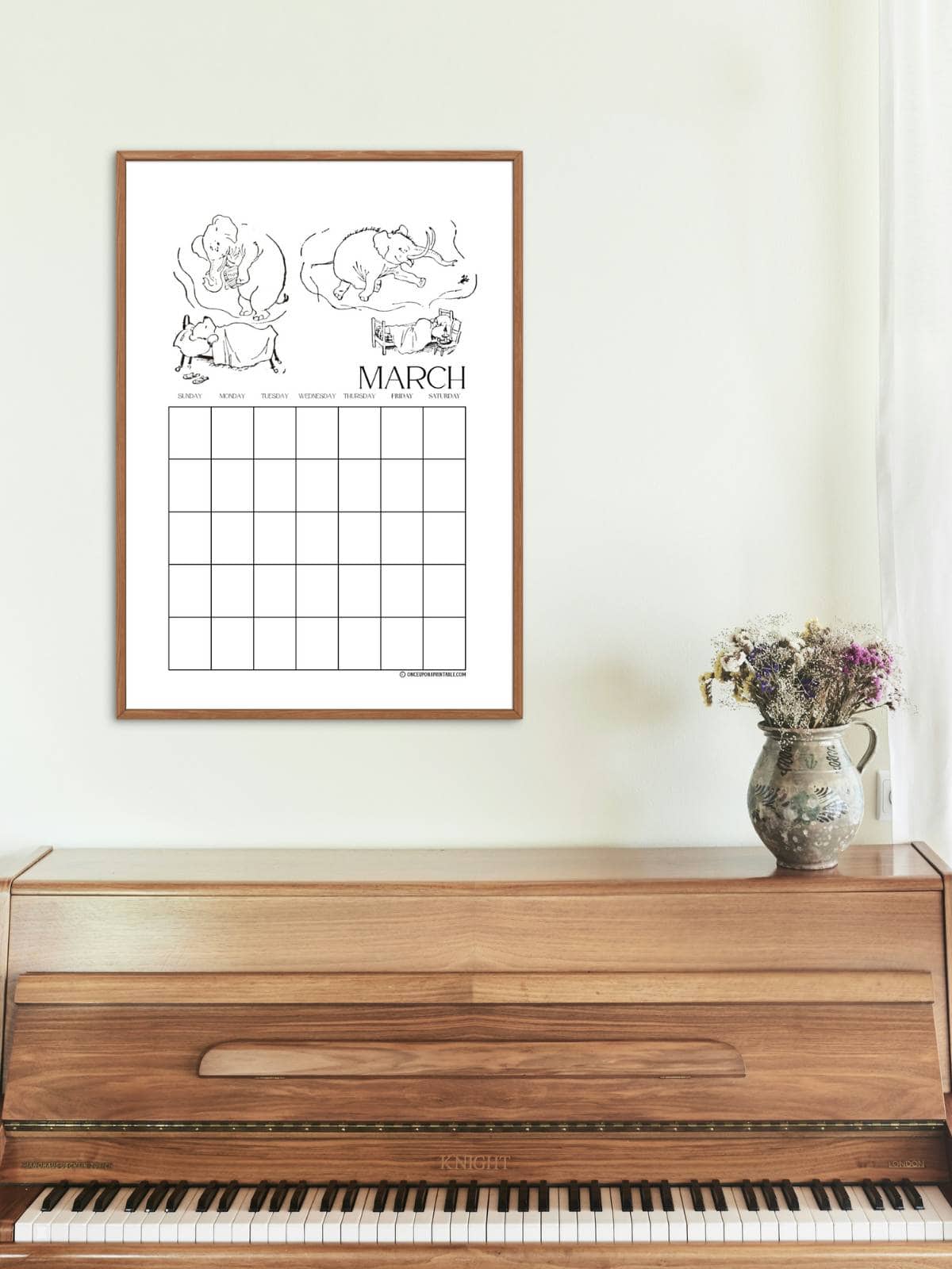 Black and white original classic Winnie the pooh illustrations on monthly calendar printable pages.