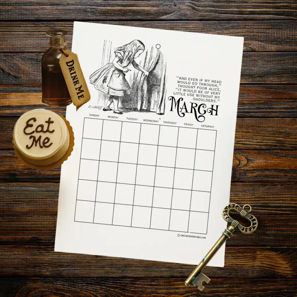 Alice's Adventures in Wonderland coloring page calendar download.