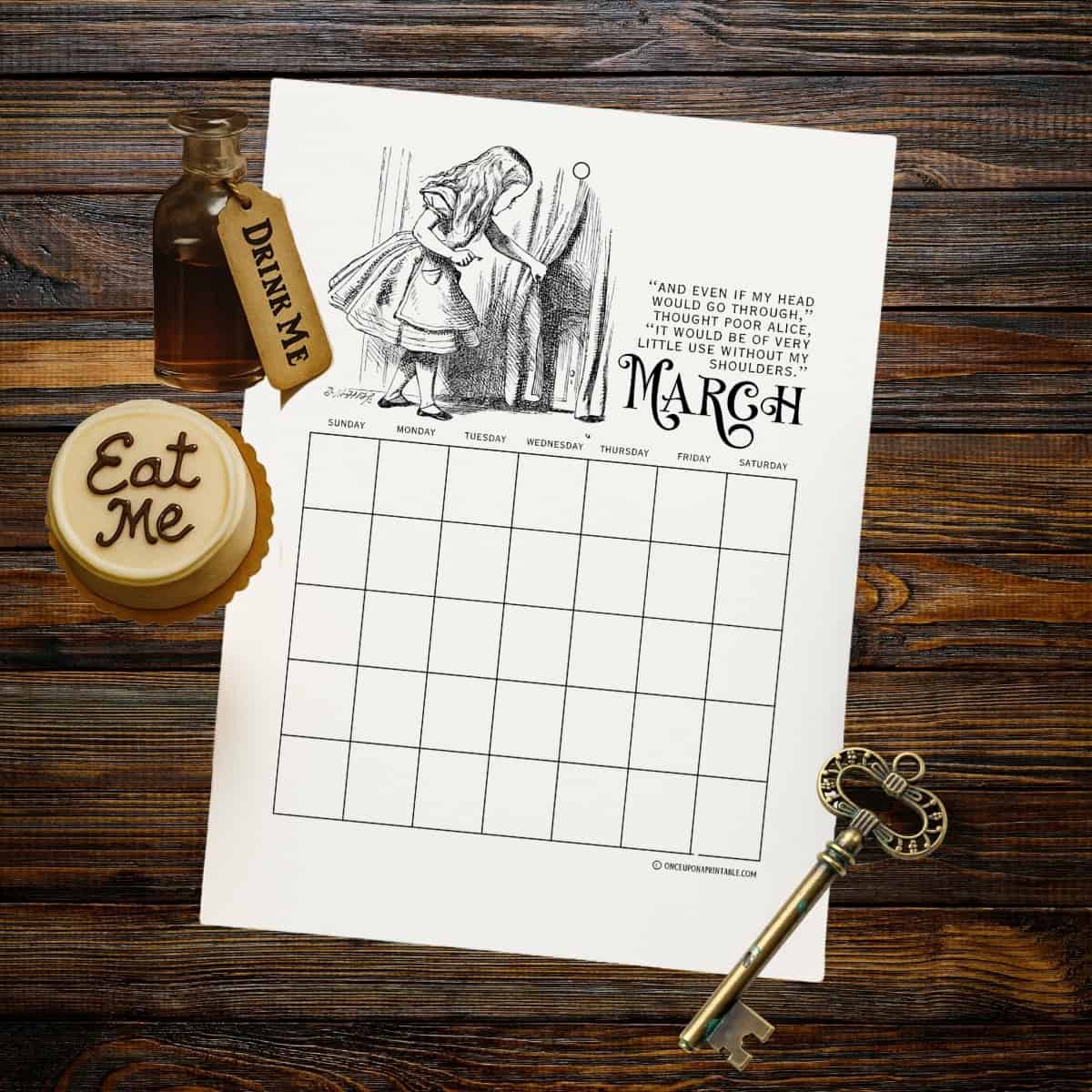 Alice's Adventures in Wonderland coloring page calendar download.