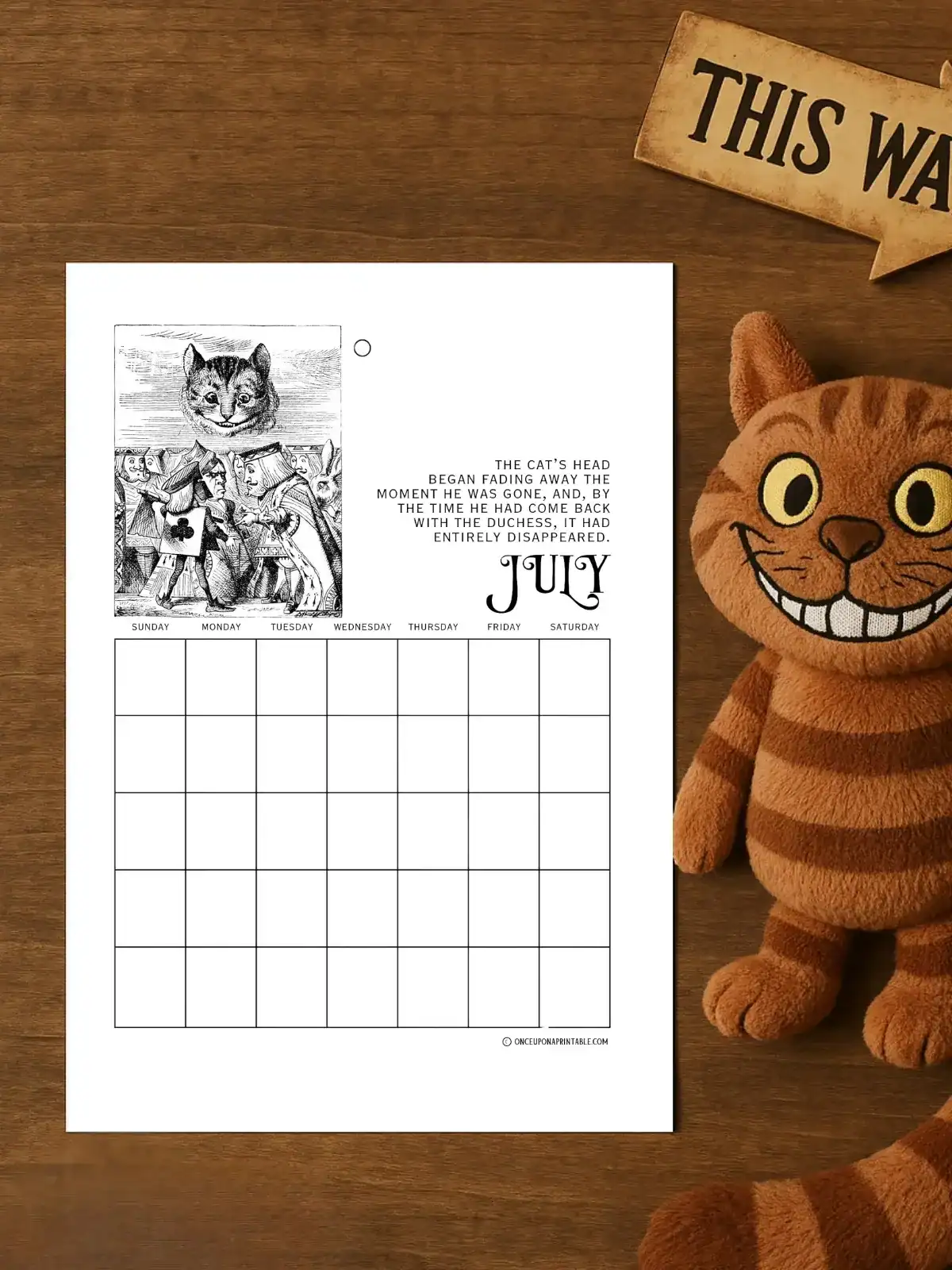 Coloring page with Alice in Wonderland theme, featuring the Queen of Hearts and Cheshire Cat illustrations, perfect for printable activities and kids' coloring projects.