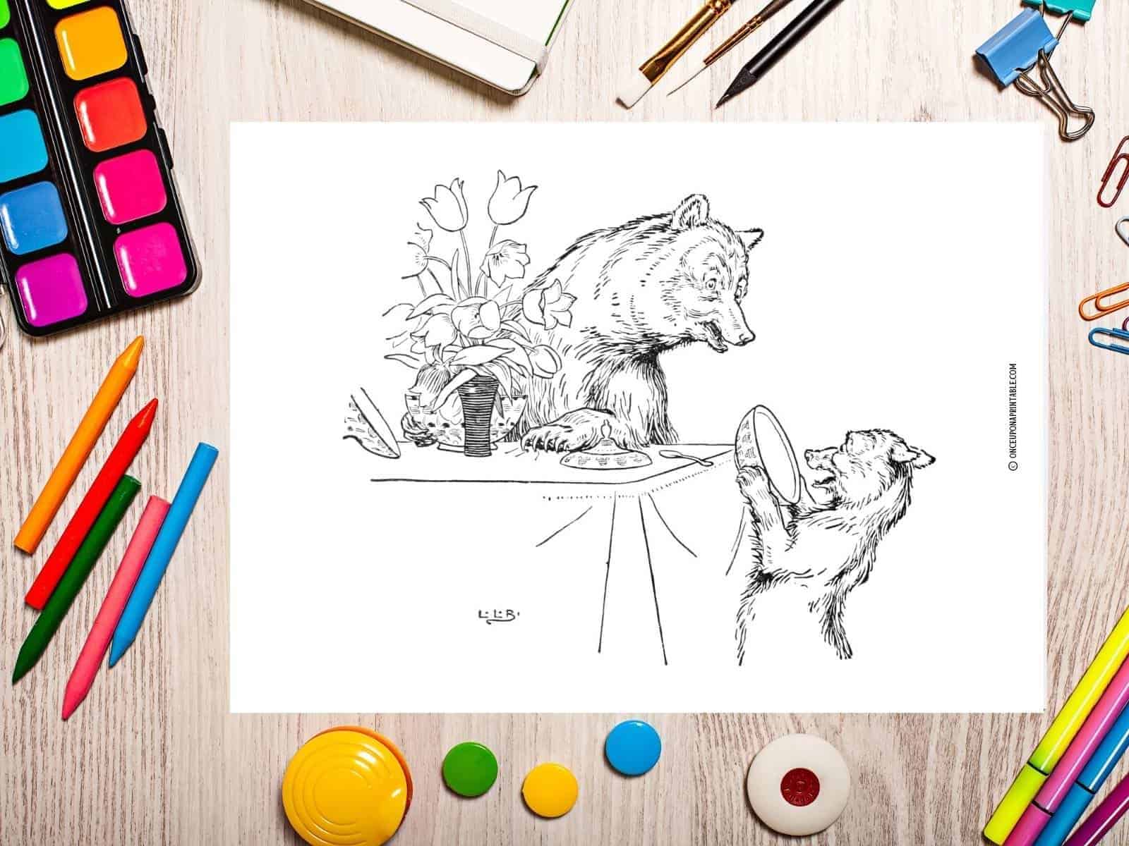 The three little bears, little bears bowl is empty, coloring pages.