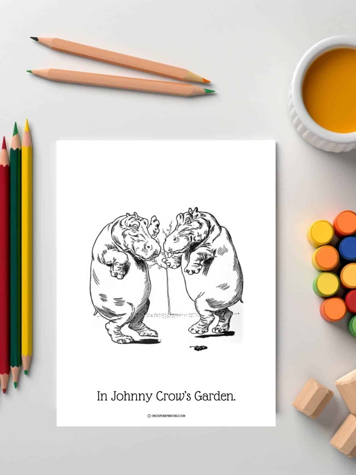 Hippopotamus dancing, Johnny Crow's Garden coloring page.