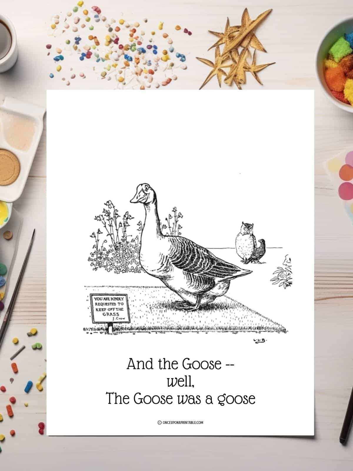 The Goose was a silly goose, Johnny Crow's Garden coloring page.