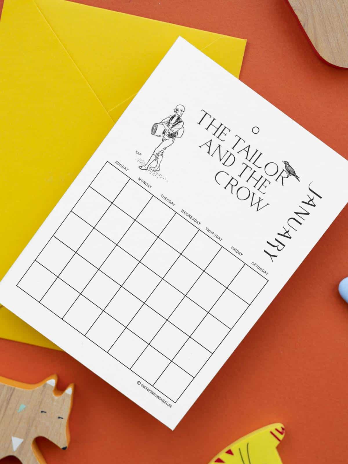 The Tailor and the Crow coloring Calendar page.