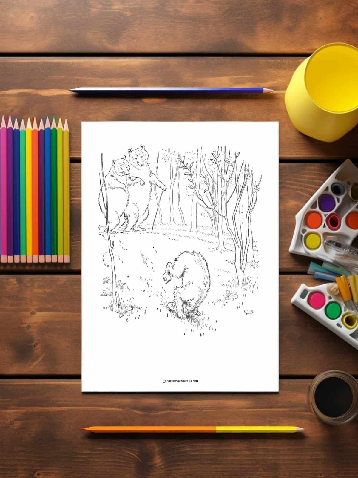 Little bear rolling down a hill on their walk, three bears coloring pages.