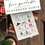 Christmas lights scavenger hunt printables for the whole family, brightly colored christmas themed graphics.