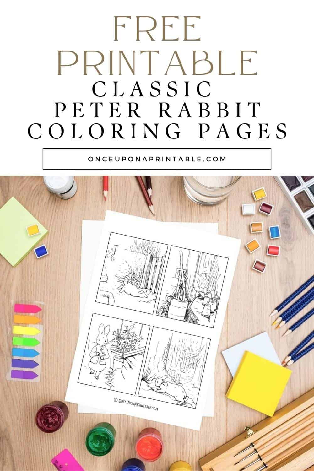 Beatrix Potter mini Peter Rabbit coloring pictures, free printables for kids.