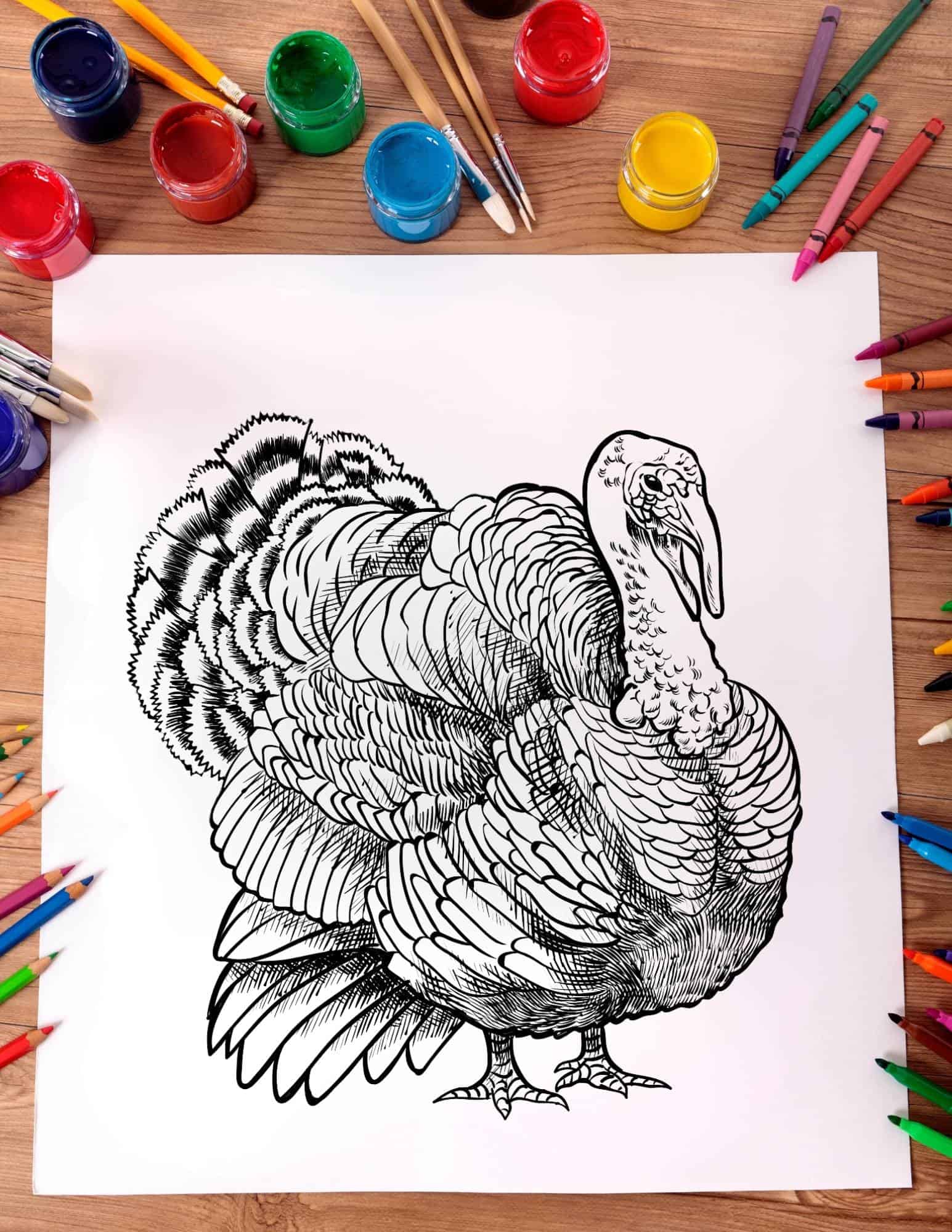Thanksgiving Thankful turkey craft for kids kindergarten to middle school, color vintage version and coloring pages with feathers to match.