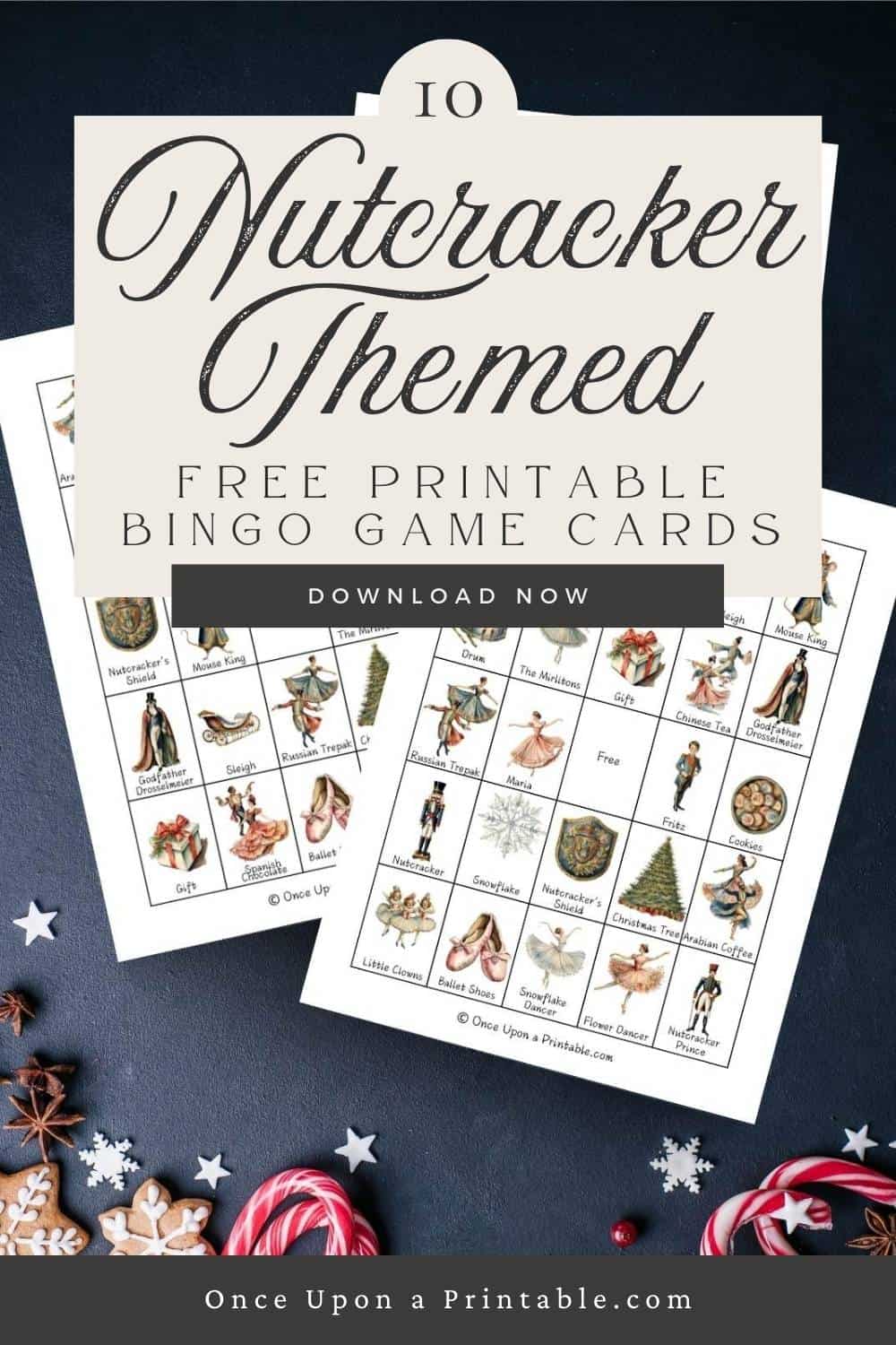 Nutcracker inspired illustrated christmas tree ornament printables.