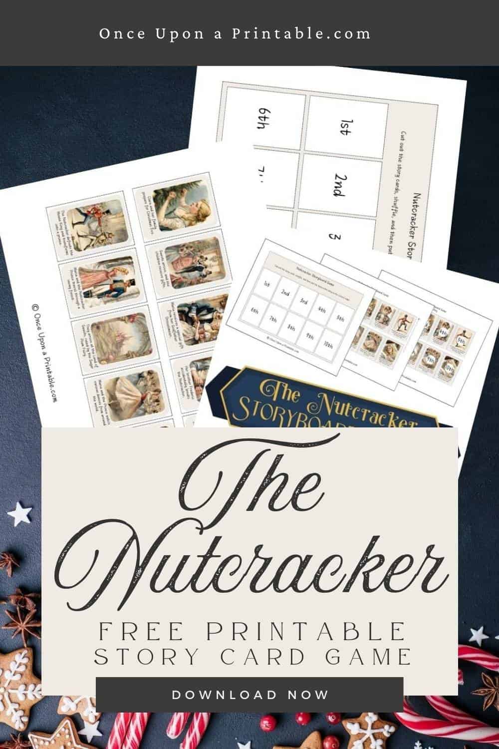Nutcracker free printable story sequencing game printables with vintage-style watercolor graphics from the Nutcracker.