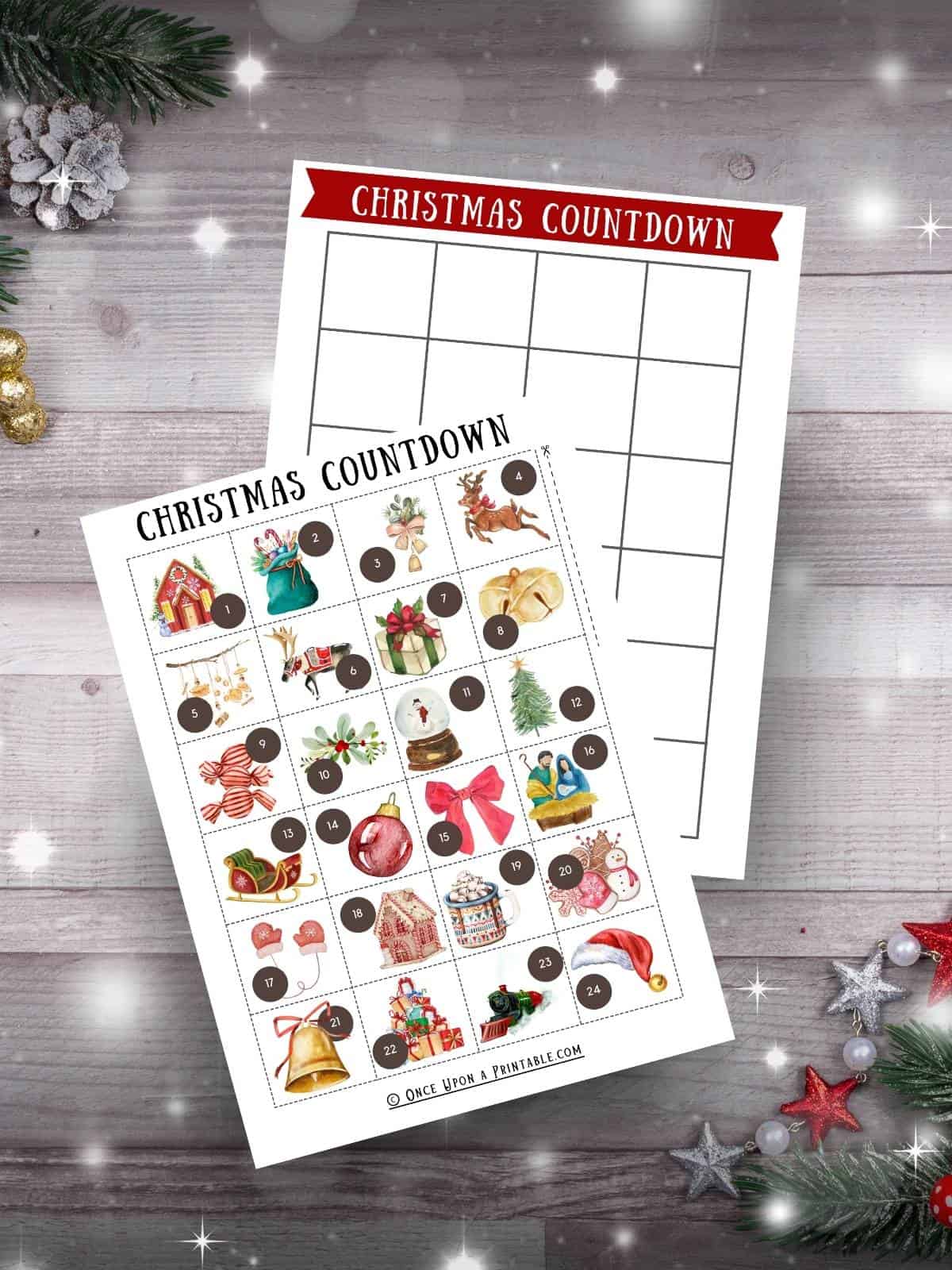 Christmas countdown calendar for kids, color, cut, and paste activities for families. 