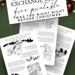 Twas the Night Right before Christmas exchange game printables with lovely watercolor illustration on the front cover and Arthur Rackham black and white illustrations through-out.