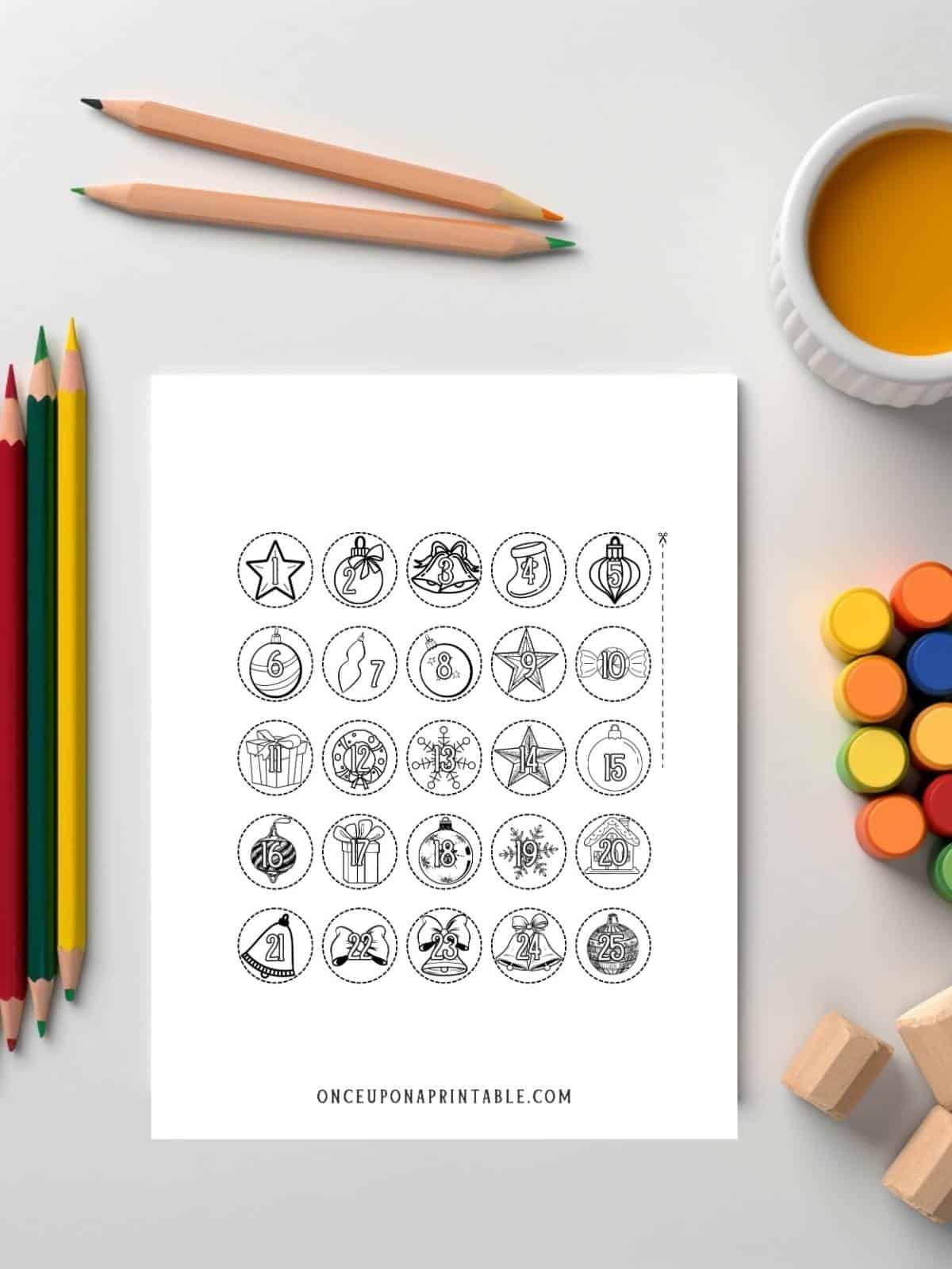 Christmas tree coloring page ornaments.