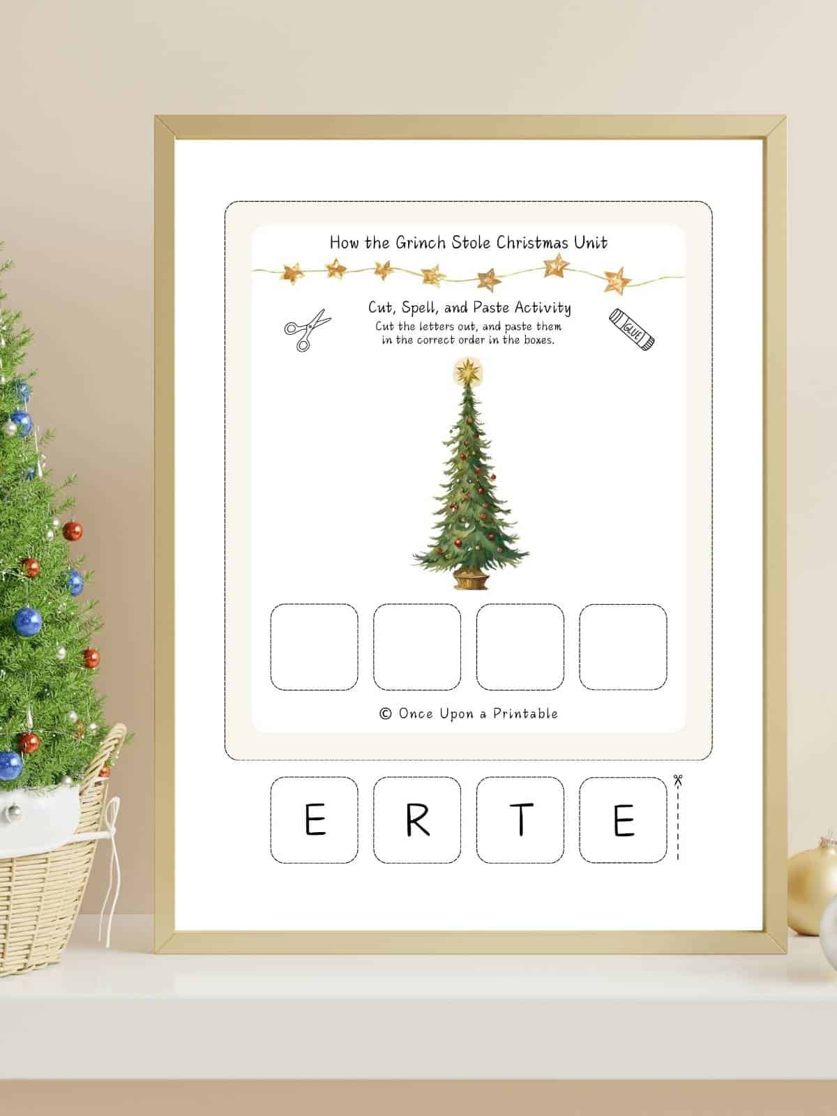 How the Grinch Stole the Christmas activity "cut, spell, and paste" activity for younger kids.