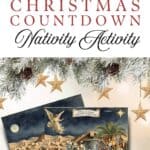 Free printable Christmas countdown Nativity activity with beautiful vintage-style watercolor illustrations.