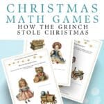 How the Grinch stole christmas math games with watercolor illustrated vintage toys.