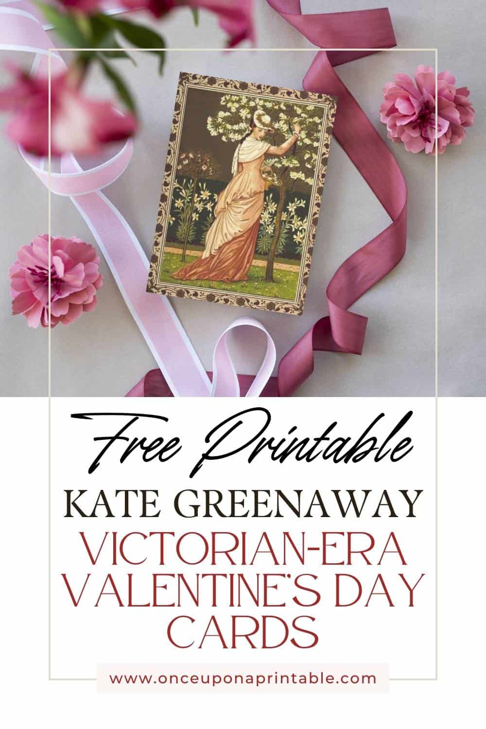 Kate Greenaway illustrated Victorian Valentine's Day card free printable sheets.