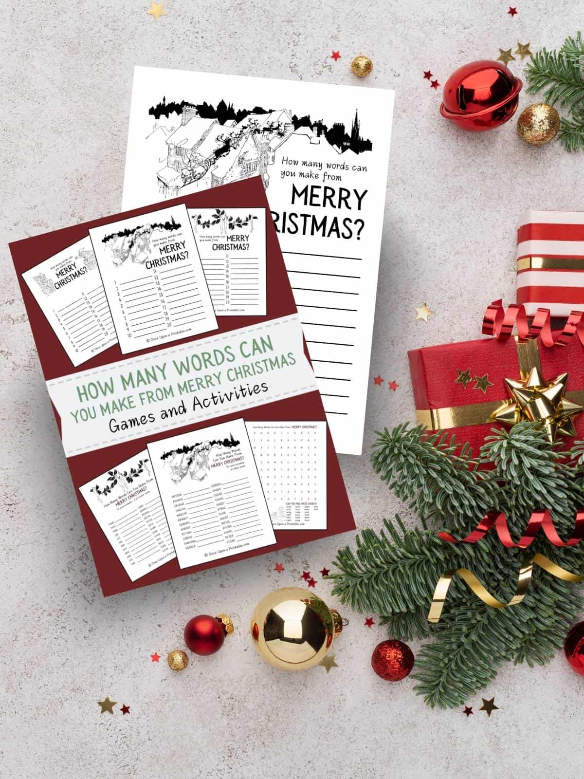 How many words can you make from Merry Christmas? Free printable activities for kids with illustrations by Arthur Rackham.