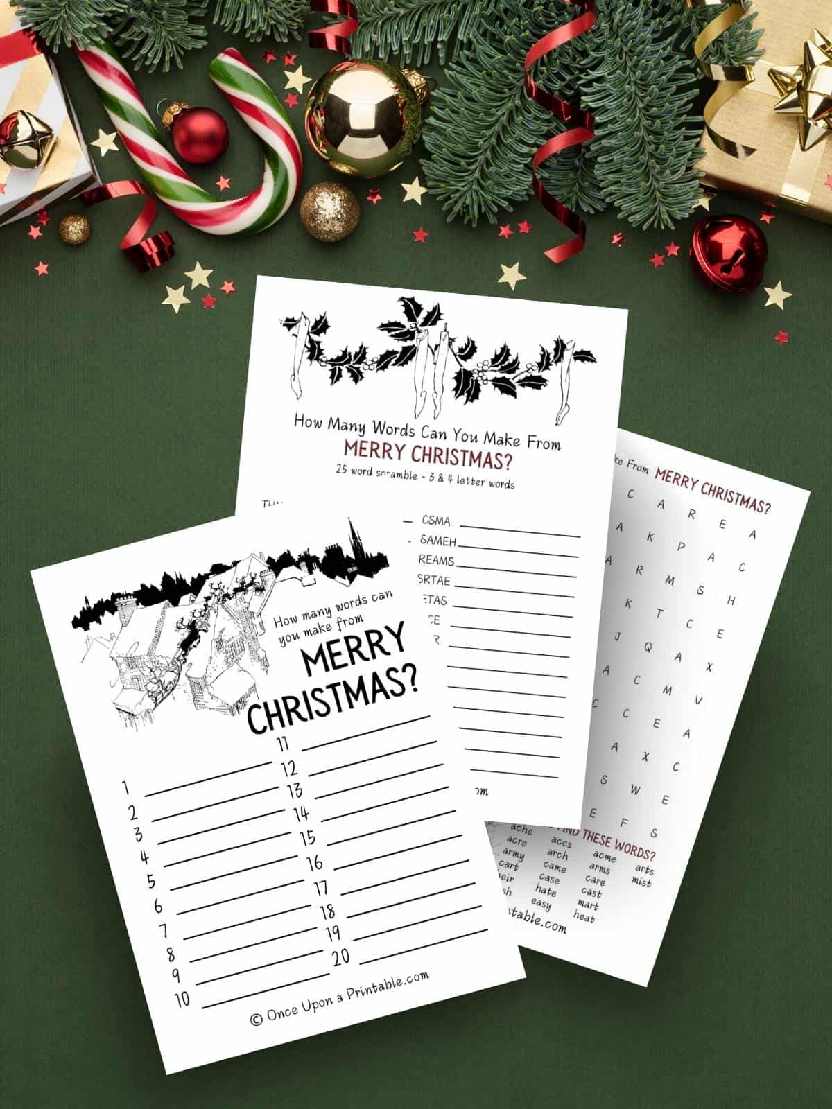 How many words can you make from Merry Christmas? Free printable activities for kids with illustrations by Arthur Rackham.