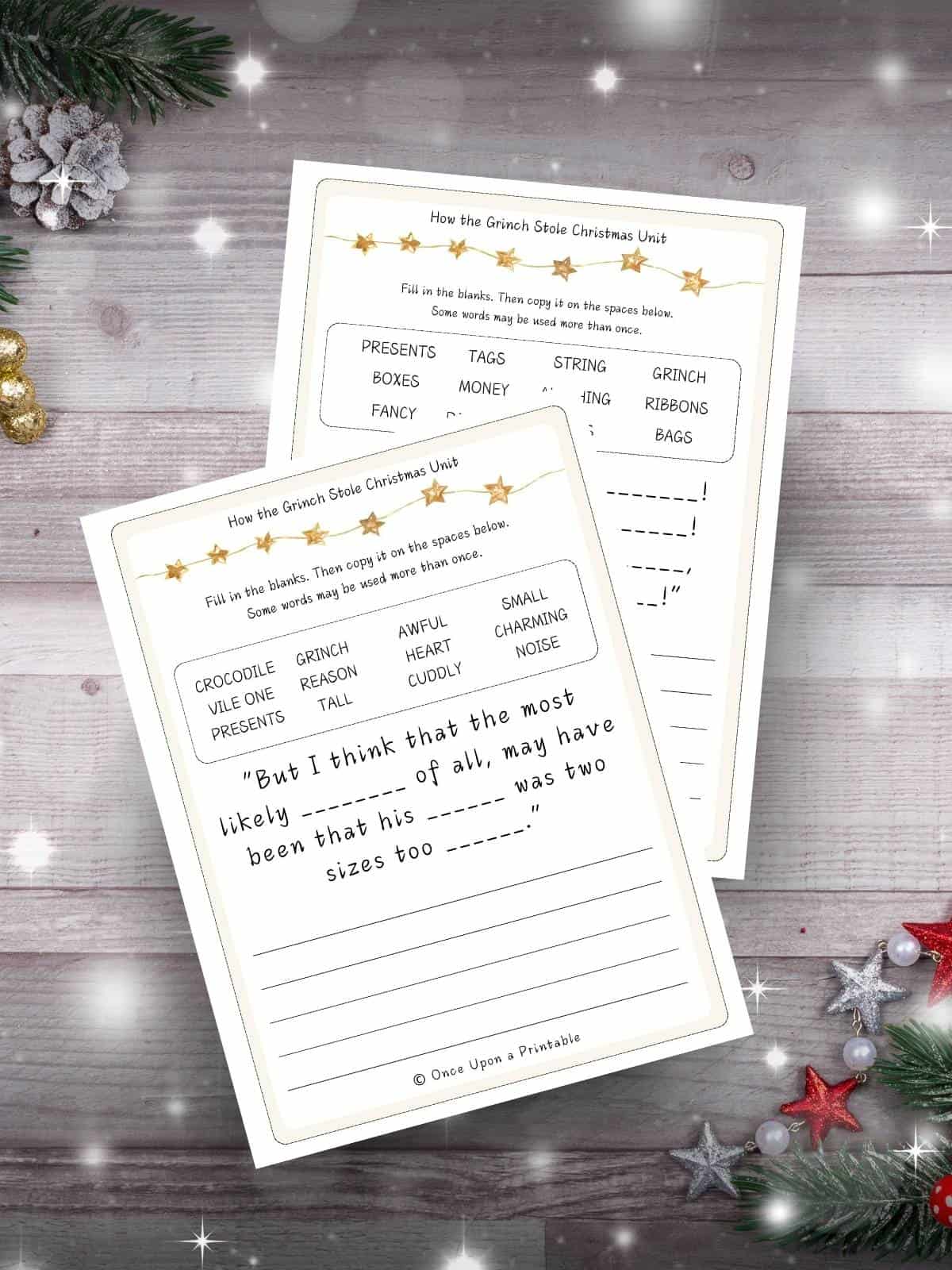 How the Grinch Stole Christmas copywork printables.
