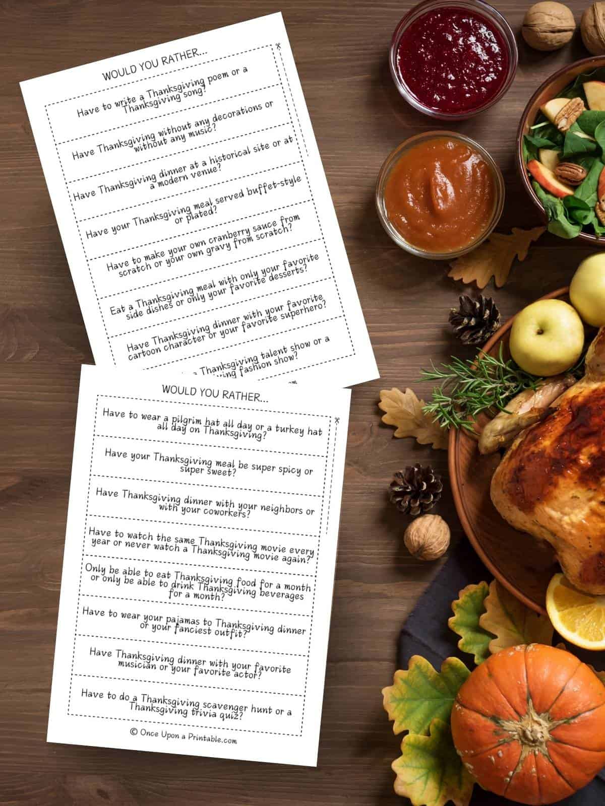Thanksgiving would you rather printable game questions for family fun.