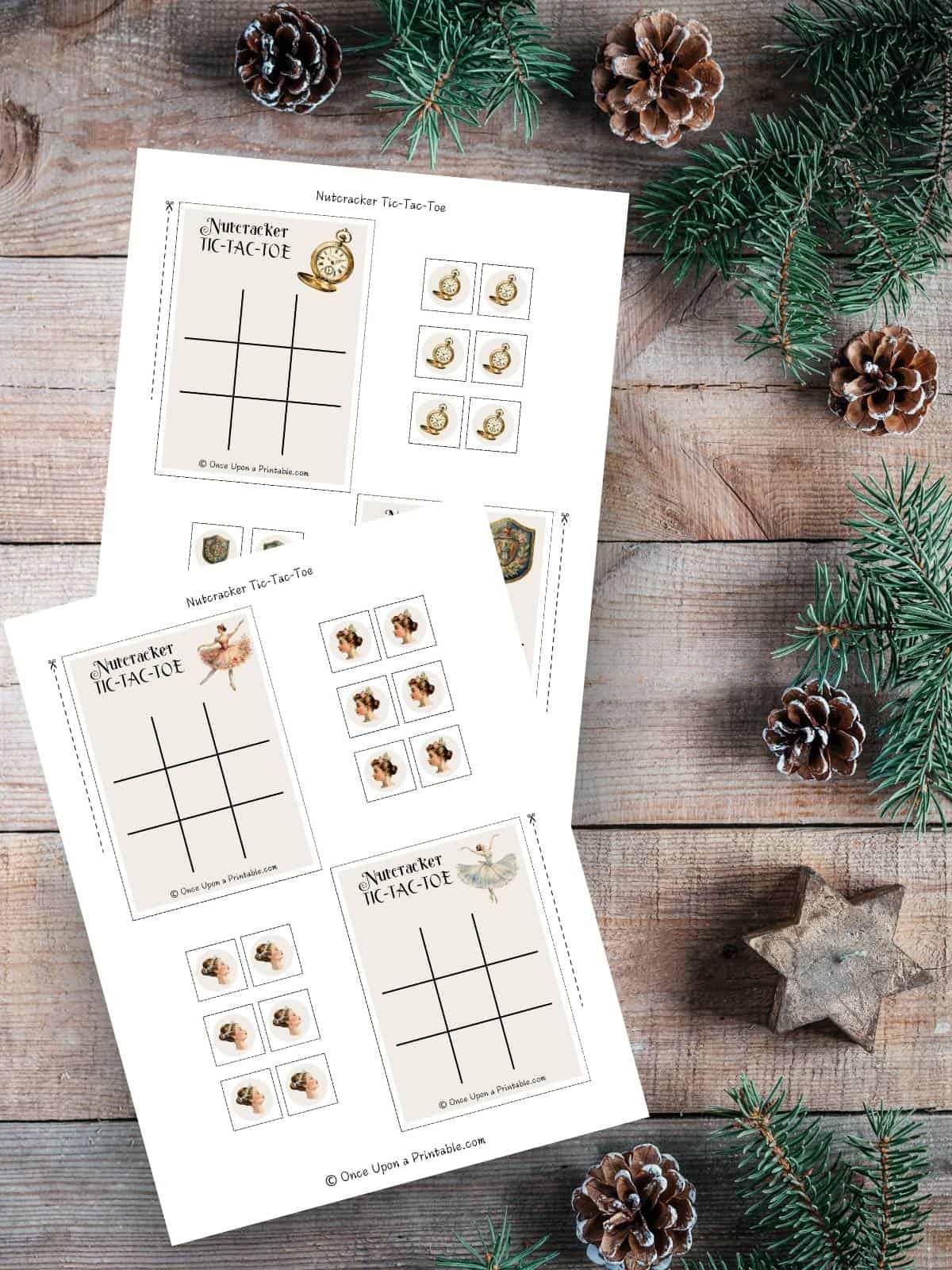 The Nutcracker and the Mouse king illustrated Tic Tac Toe game cards and character pieces.