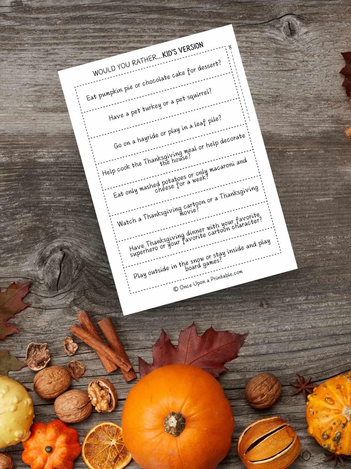 Thanksgiving would you rather printable game questions for family fun.