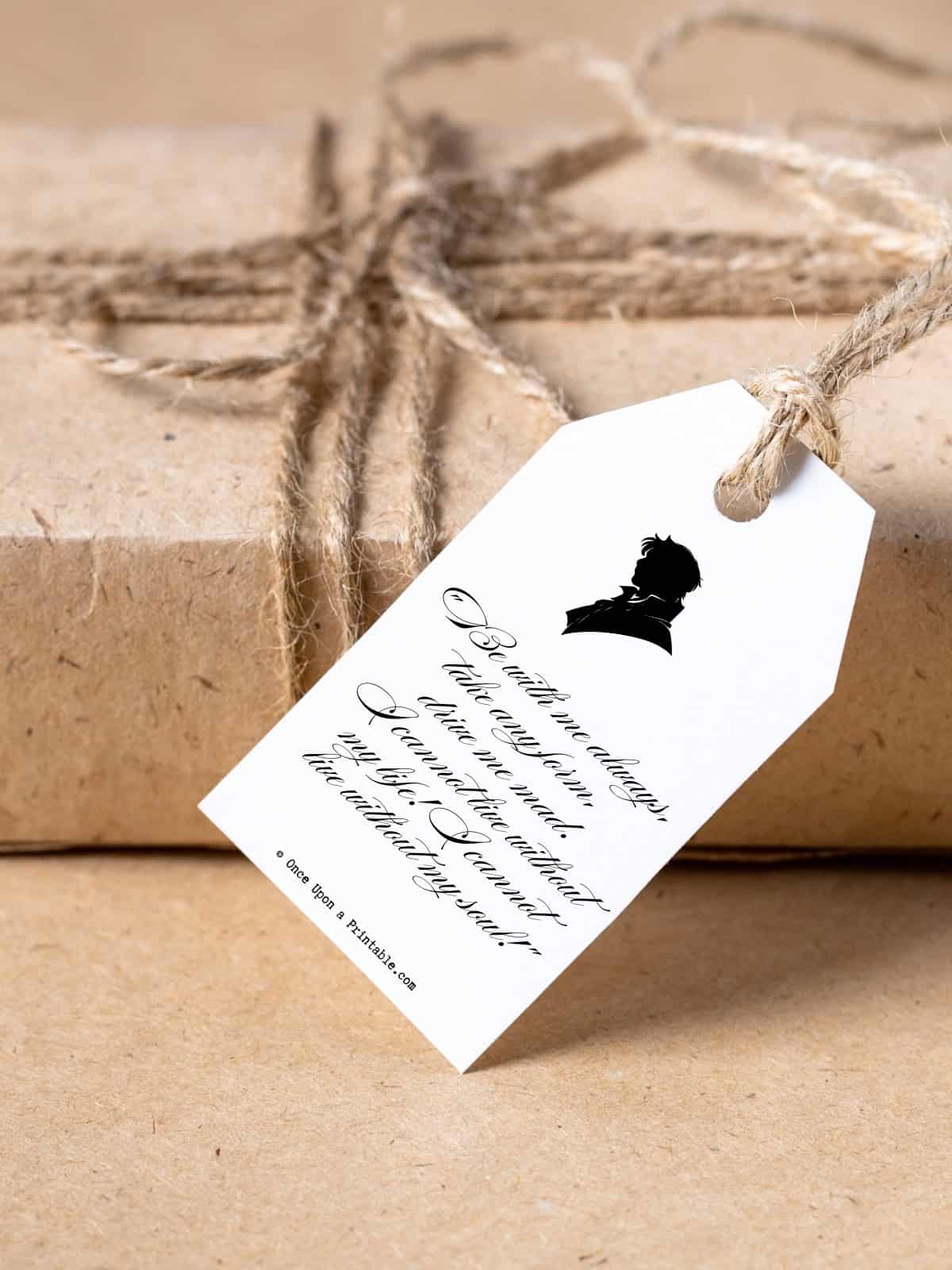 Valentine's day gift tags with quotes from Wuthering Heights, heathcliff.
