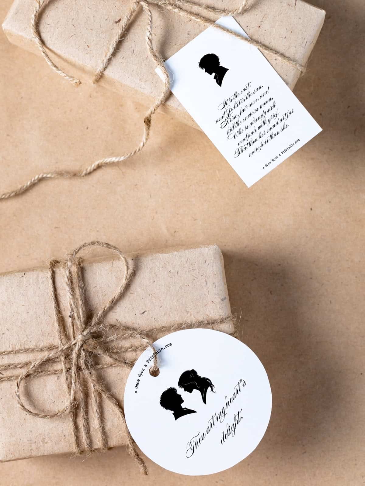 Valentine's day gift tags with quotes from romeo and juliet.