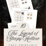 The Legend of Sleepy Hollow tic tac toe game printables up against spider webs.