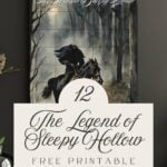 The headless horseman halloween countdown puzzle displayed up on a wall.