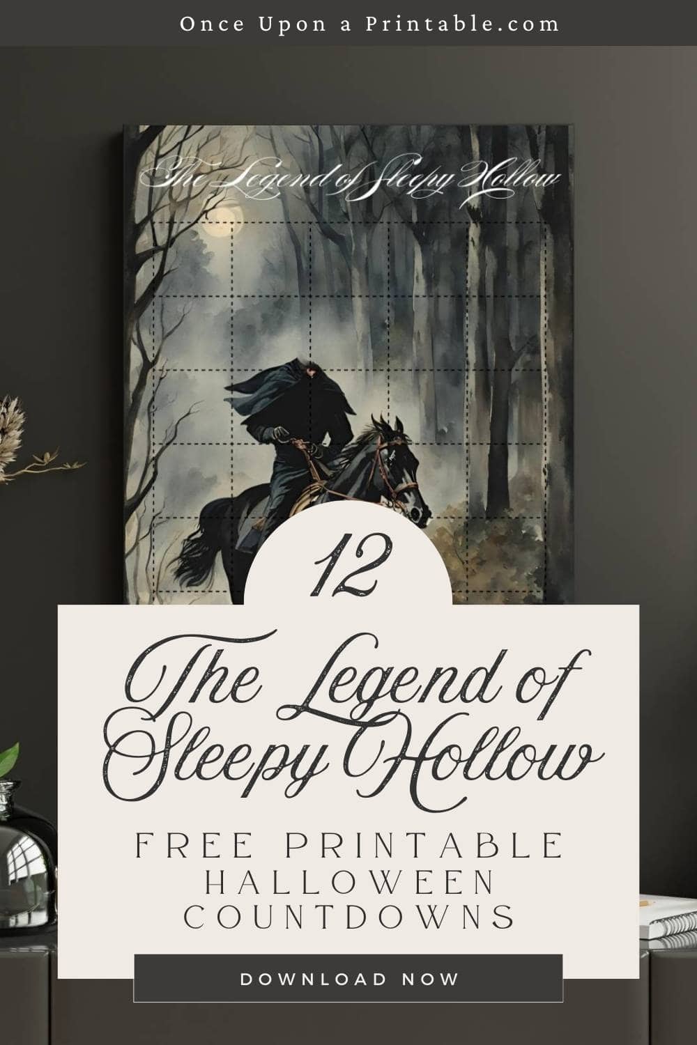 The headless horseman halloween countdown puzzle displayed up on a wall.