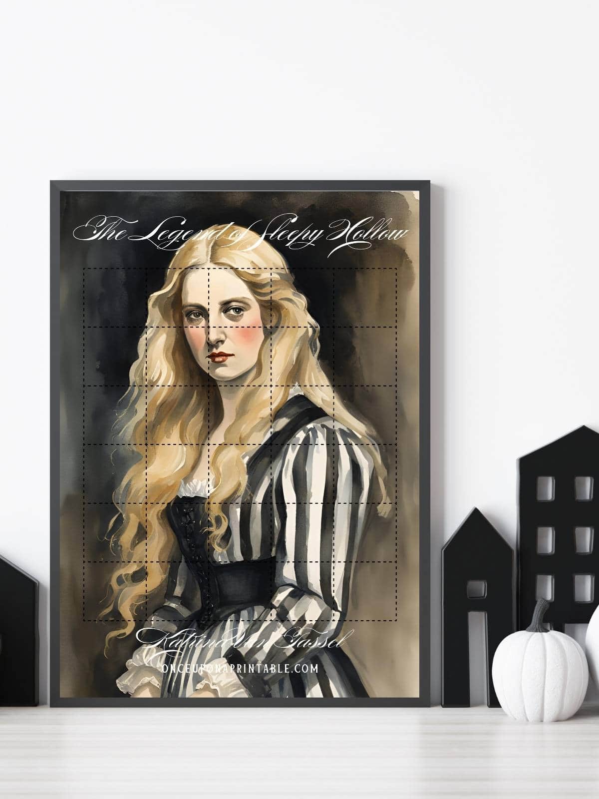 Katrina Van Tassel Halloween countdown calendar puzzle completed and framed.