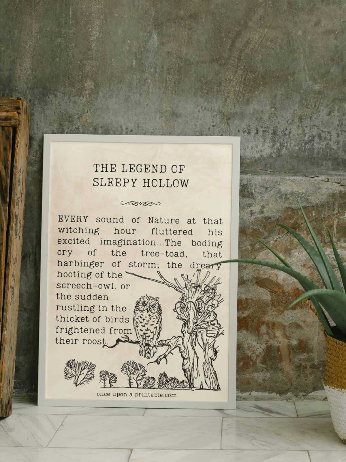 Sleepy Hollow quote framed with an original illustration by Arthur Rackham.