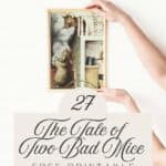 The tale of two bad mice illustration framed and held up by two female hands.