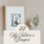 A black and white lithograph framed showing a little boy being thrown by a rhinosaurus.