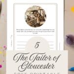 Beatrix potter's tailor of gloucester stationary sitting by art supplies.