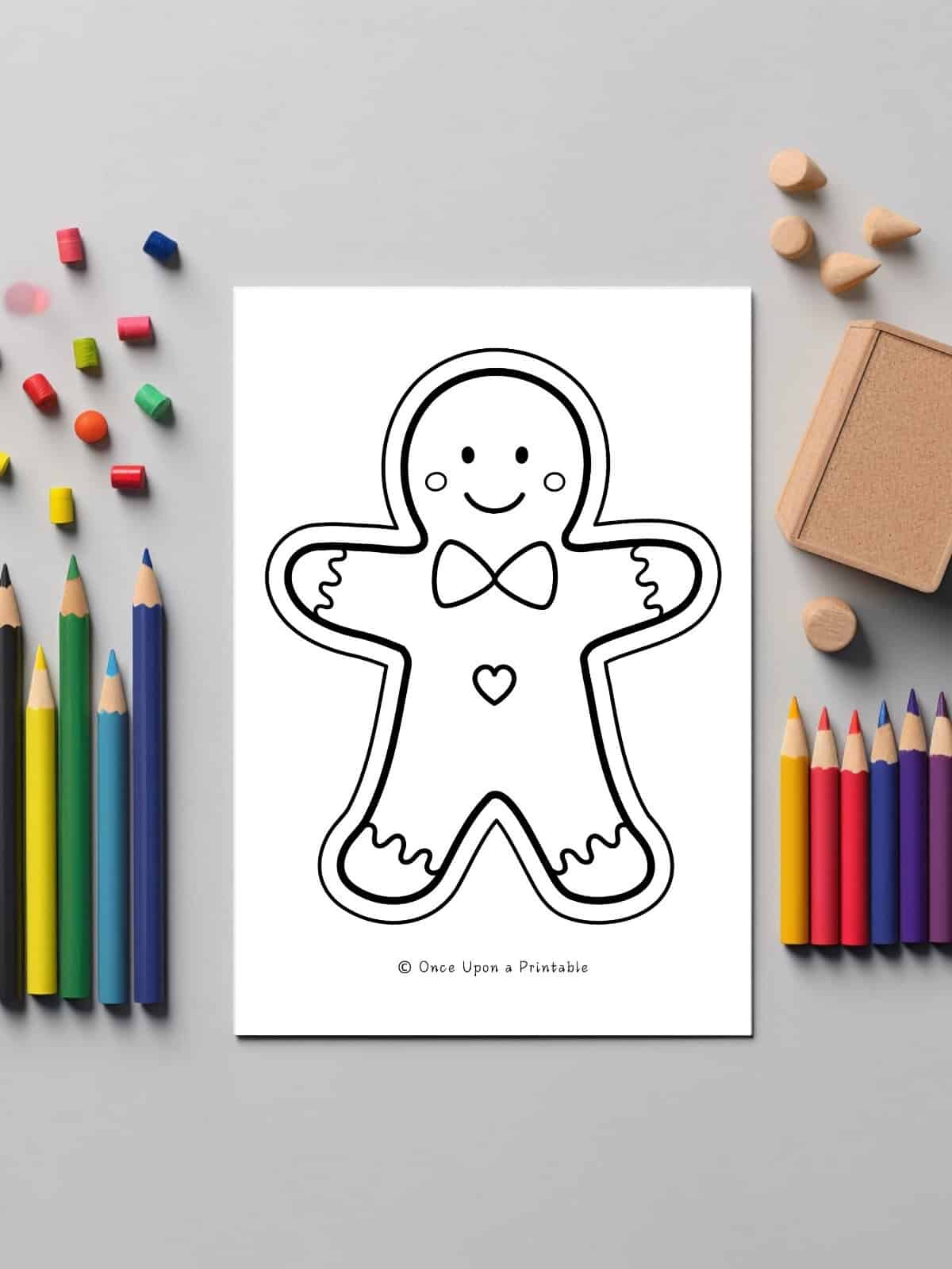 Gingerbread man simple coloring pages with coloring pencils. 