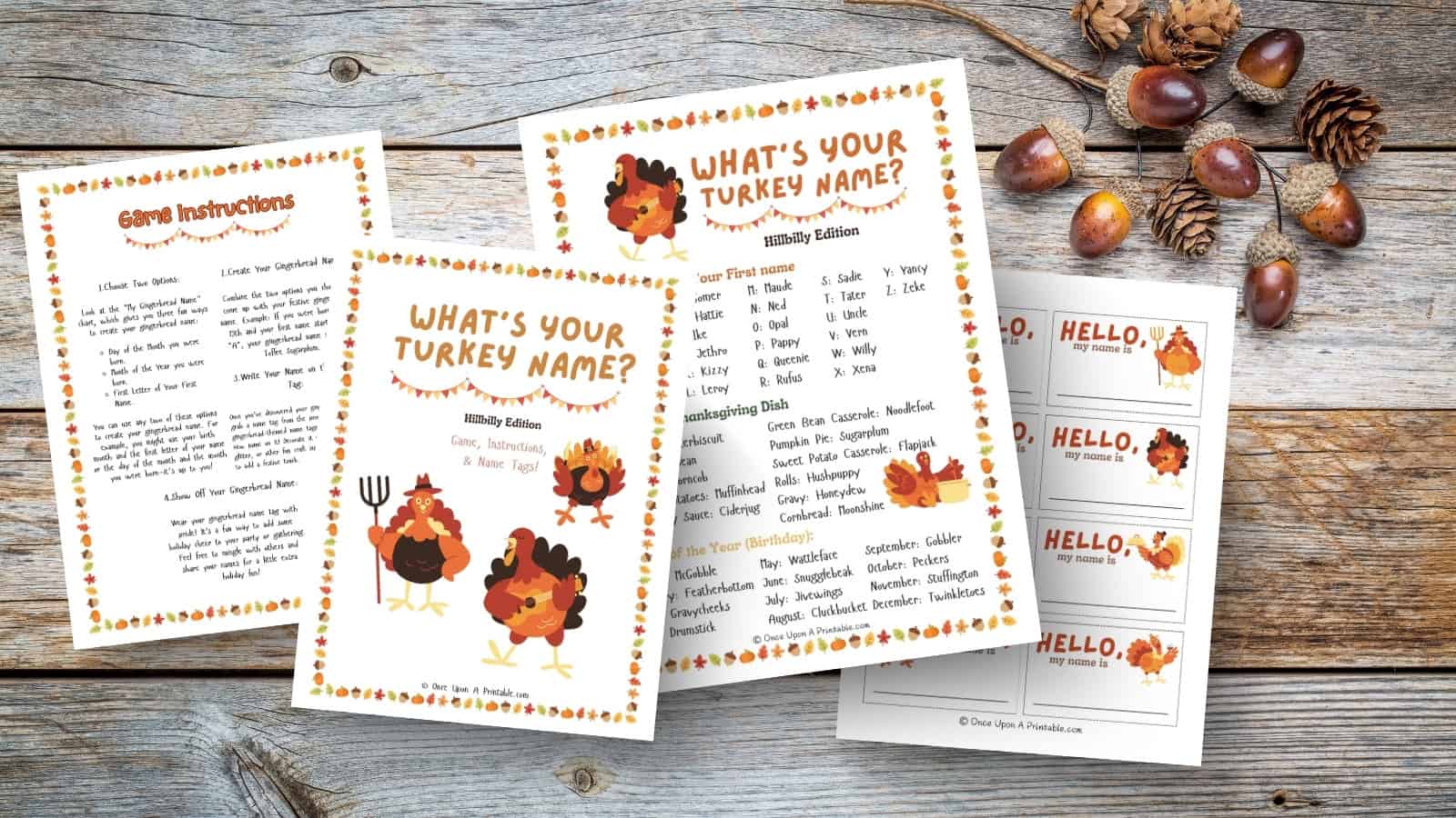 what's your turkey name?" game free printable - once upon a printable