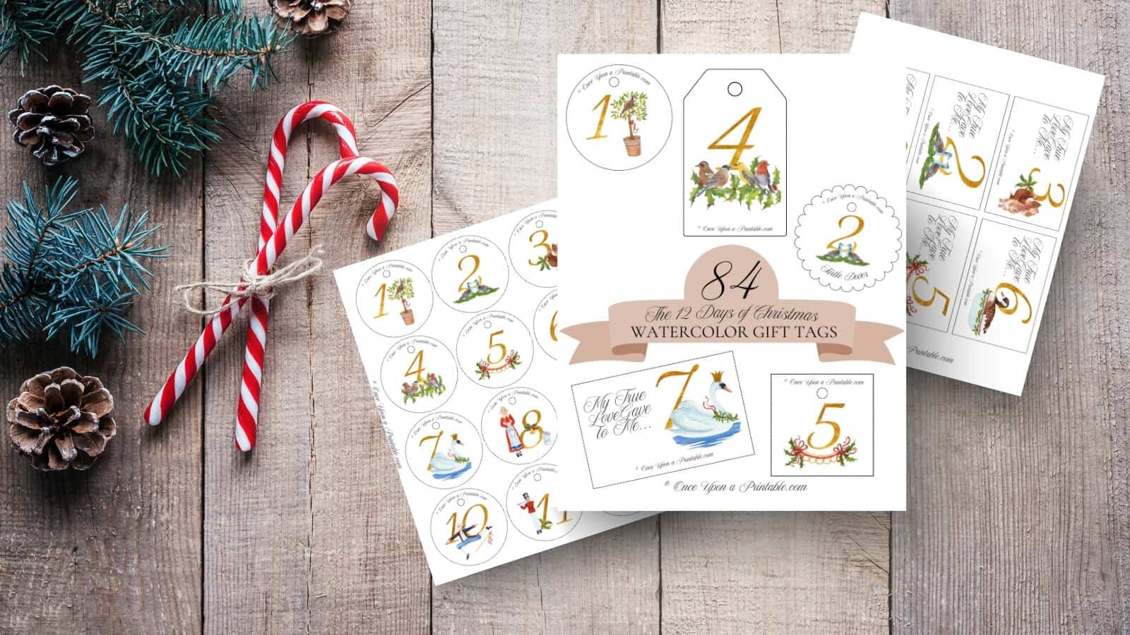 12 Days of Christmas classic watercolor gift tag collection.
