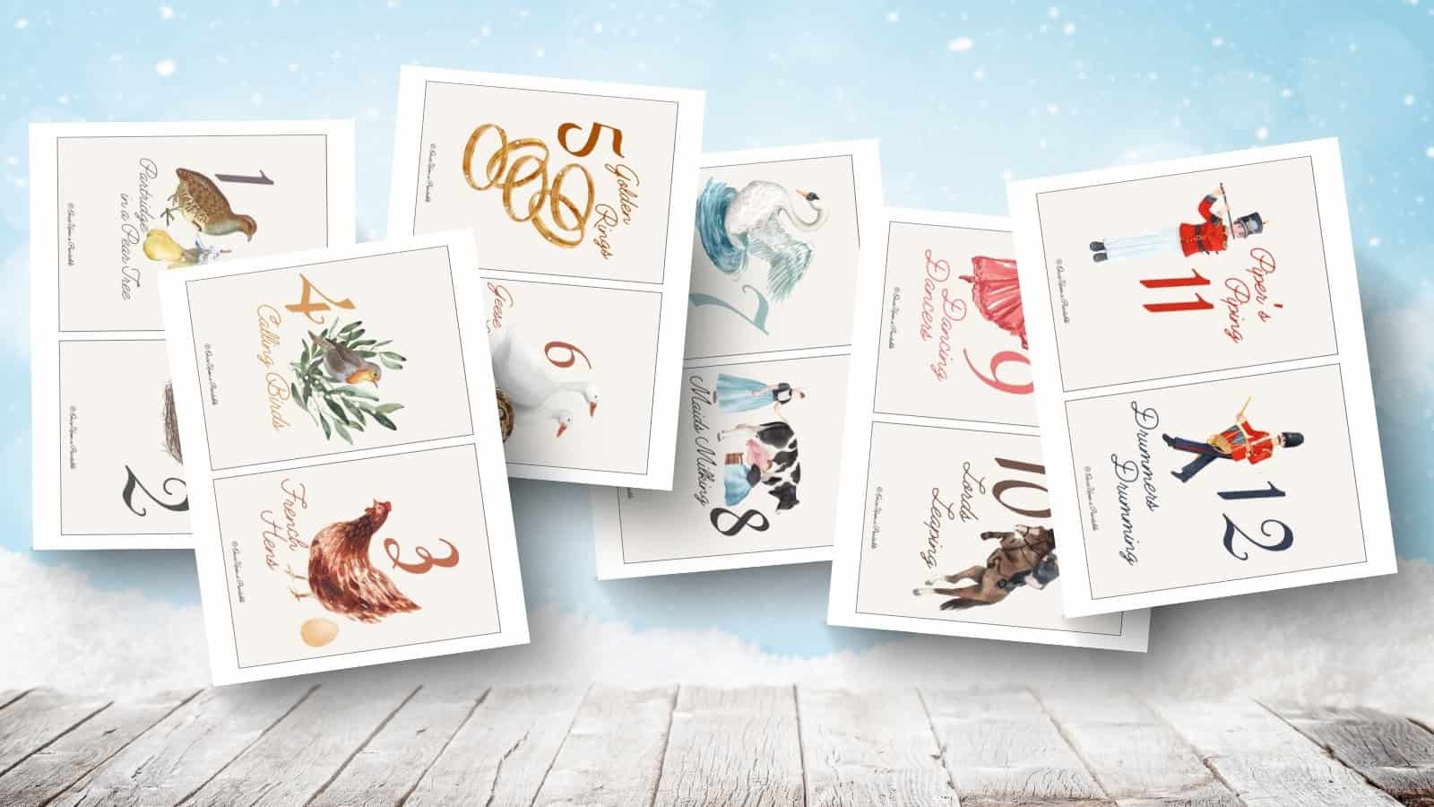 12 Mini 5x7 art prints of the 12 days of Christmas.