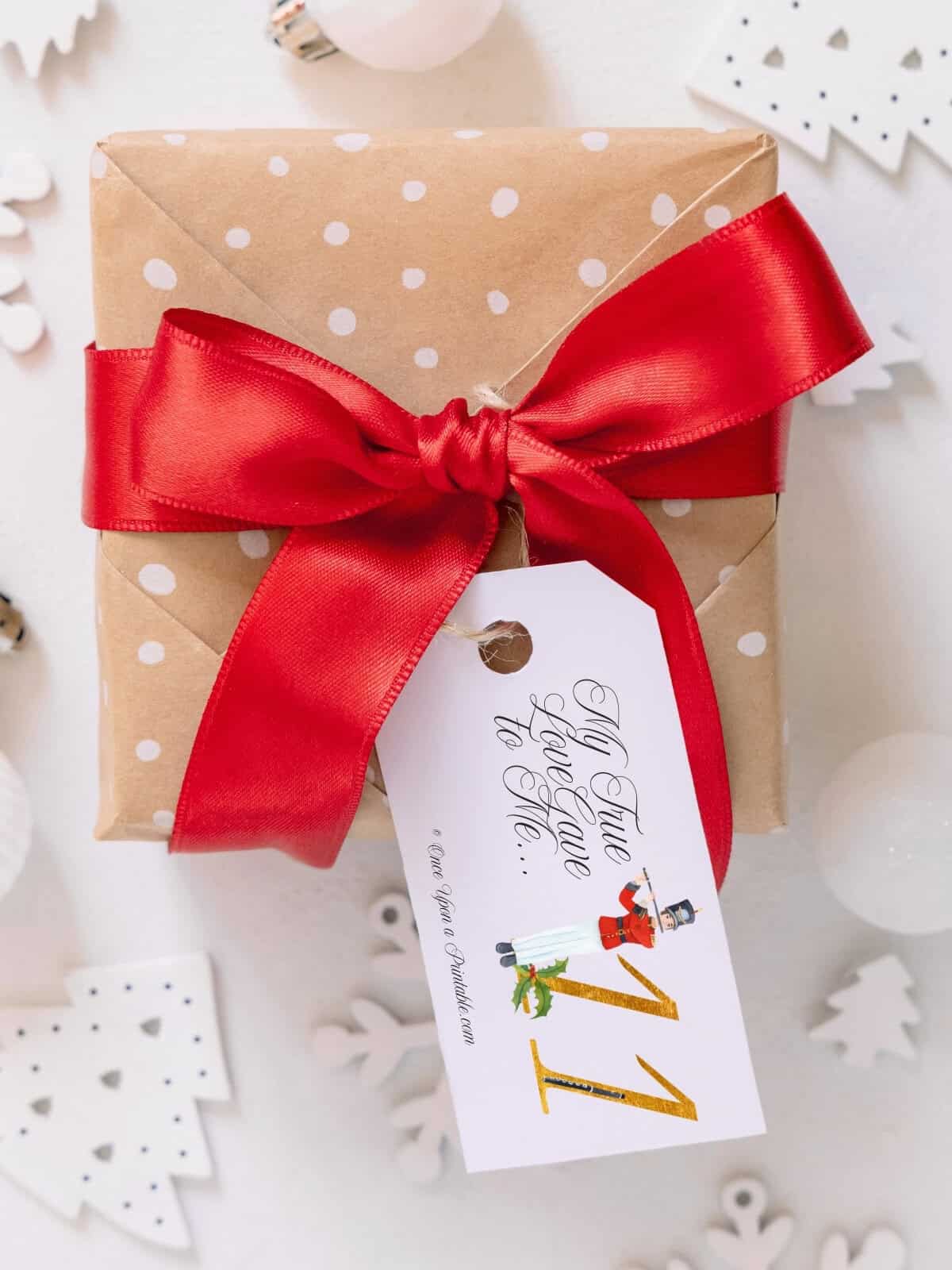 "my true love gave to me" watercolor graphic gift tag.