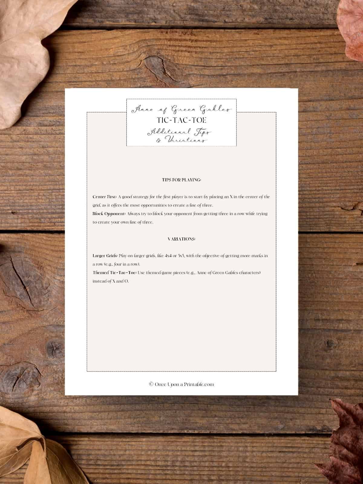 Anne of green gables additional tips and variations laying on a warm wooden plank surface with dead leaves.