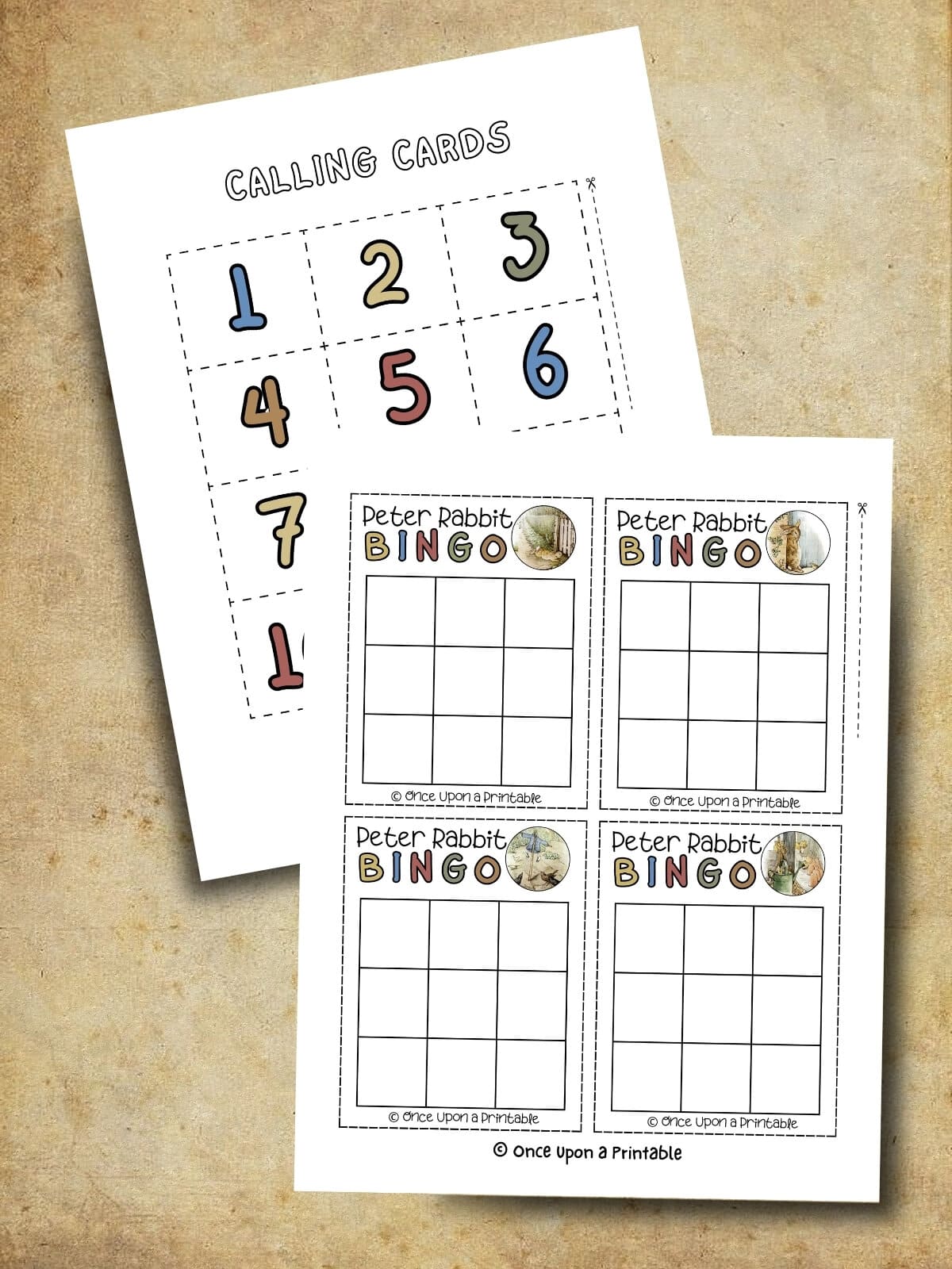 Peter Rabbit blank bingo cards with calling cards, for customization.