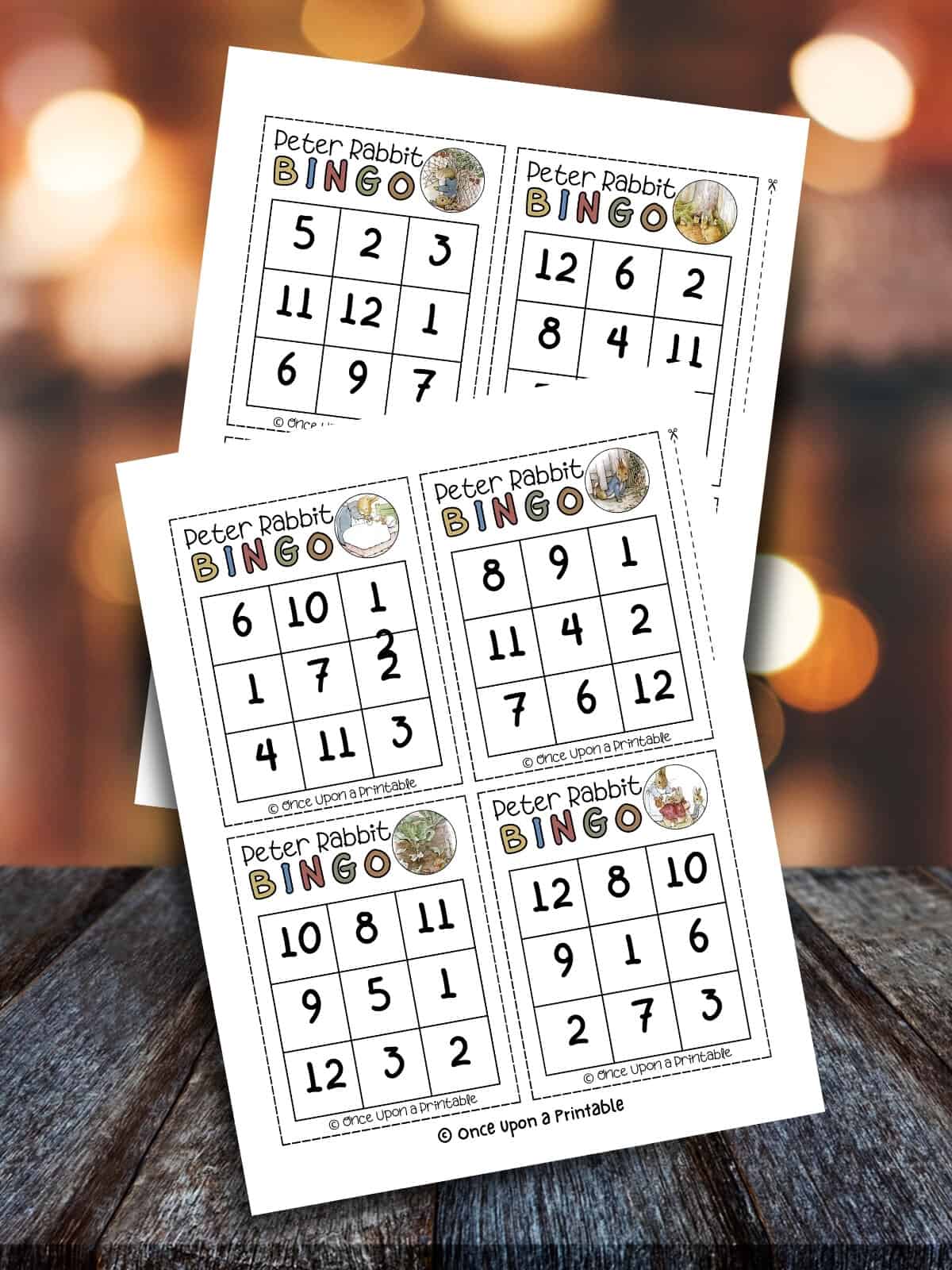 Vintage inspired Bingo game with original illustrations from Beatrix Potter's Peter Rabbit.